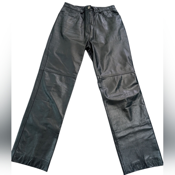 Danier Pants - Danier Black Leather High Rise Straight Leg Pants Fits Modern Size 6